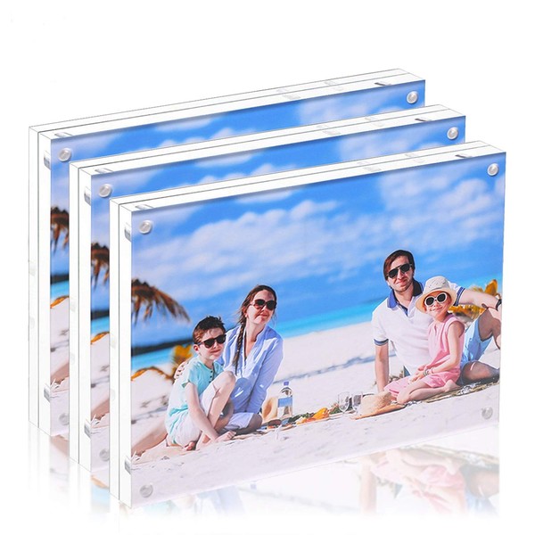 JUOIFIP 3 Pack 8x10 Acrylic Photo Frame, Clear Double Sided Magnetic Picture Frame 10mm Desktop Display with Stand- Free Soft Microfiber