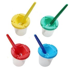 Colorful Paint Cups with Brushes, Granmagazz 4 Pack No Spill Paint Cups with Lids, No Spill Paint Cups Set, Spill Proof Paint Cups with Brushes for Art Craft Painting Class