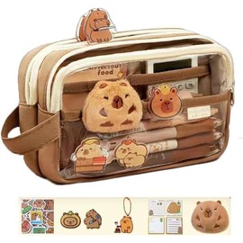 Capybara Pencil Case Capybara Stationery Set Capybara Stationery Comes with a Capybara Doll 20 Capybara Stickers 2 Brooches and Pendants Images Pencil Pouch for Stationery Cosmetics Toiletry Storage
