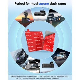 volport 4Pcs Adhesive Sticky Pads for Dash Cam, 3M VHB Square Heat Resistant Double-sided Sticker Replacement Fit for Windshield Dashcam Mount, 2.83" Car Windscreen Window Glass Mounting Tape Glue Strip