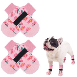 SCENEREAL Anti Slip Dog Socks for Hot/Cold Pavement, Double Sides Dog Boots & Paw Protectors to Prevent Licking Paws, Non Slip Anti Twist Small Medium Large Senior Dogs Socks for Hardwood Floors, Pink