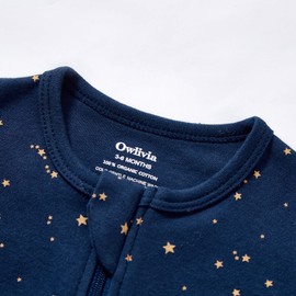 Owlivia Organic Cotton Baby Boy Girl Zip Front Sleep 'N Play, Footed Sleeper, Long Sleeve Pyjamas(Newborn, Starry Sky)