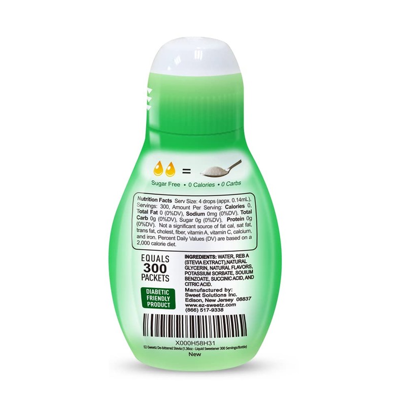 EZ-Sweetz (3-Pack 1.36oz - Liquid De-Bittered Stevia Sweetener 300 Servings/Bottle)