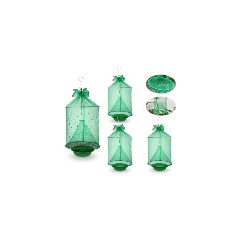 4 Pack Reusable Outdoor Fly Traps with Bait Tray