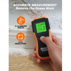 Mecurate Digital Pin Type Wood Moisture Meter with 3 Colored Indicators, Moisture Detector 2 Mode 8 Calibration Large Backlit for Wood, Wall, Firewall (Orange)