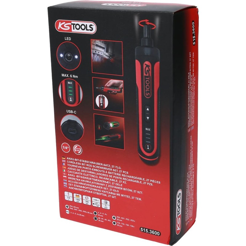 KSTools 515.3600 eMONSTER 1/4 Inch Cordless Bit Rod Screwdriver Set,