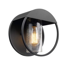 Globe Electric 44335 1-Light Outdoor Indoor Wall Sconce, Matte Black, Seeded Glass Shade, Outdoor Lighting, Outdoor Light Fixture, Front Porch Décor, Weatherproof, Bulb Not Included