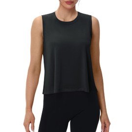 MAGCOMSEN Black Tank Top Woman Sleeveless Quick-Drying Cropped Tank Athletic Shirts Workout Flowy Yoga Tops Loose Fit M