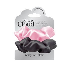 Silver Cloud Satin Large Scrunchies 2 pack for all hair types | Stylish Hair Ties & Hair Scrunchies | luxurious Hair accessory that promotes healthier hair | Pink & Black