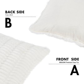 BYTIDE Shaggy Stripe Faux Fur Decorative Throw Pillow Cover with Velvet Back 20 x 20 Inches, Plush Square Soft Cushion Case Pillowcase for Couch Bed Bedroom Living Room, White