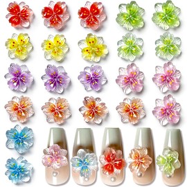 50pcs 3D Flower Nail Charms Nail Accessories Nail Design Glitter Stones Nail Art Rhinestones Flower Nail Charms Luminous Flower Nail Art Charms Colourful Flowers Decorative Nail Stones Flowers Nail