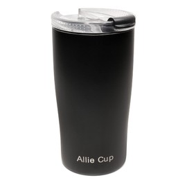 Allie Cup (Black) Universal Can Cooler 4 in 1 Stainless Steel Can Cooler, Slim cans, Regular Cans & Bottles-extra Lid, a Stainless Steel Straw and 2 Silicone Straw Tips