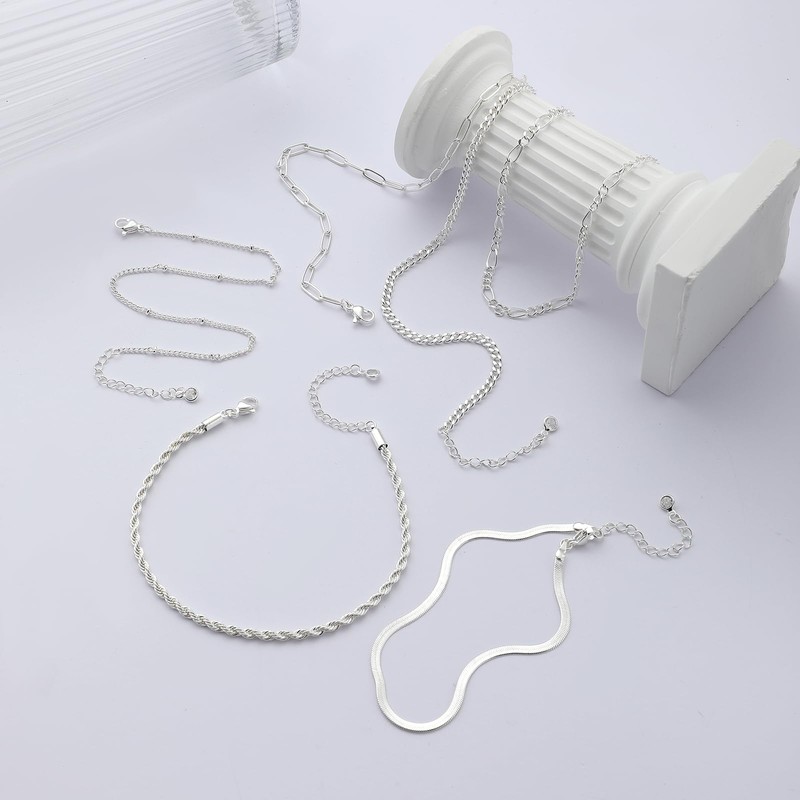 Tasiso Ankle Bracelets for Women，Silver Layered Waterproof Anklet for Women