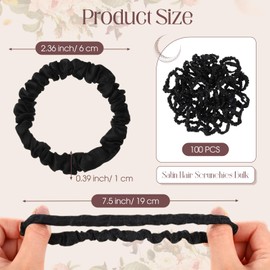 Yuxung 100 Pieces Satin Hair Scrunchies Bulk Black Satin Hair Scrunchies Small Silk Satin Hair Scrunchies Black Scrunchies Hair Ties Elastic Hair Bands Ponytail Holder Hair Accessories