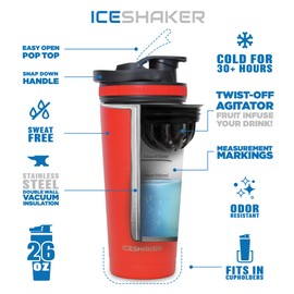 Ice Shaker 26 Oz Shaker Bottle, Stainless Steel Water Bottle and Protein Shaker, As Seen on Shark Tank, Reusable Stainless Steel Water Bottle, Gym Water Bottle, Mint