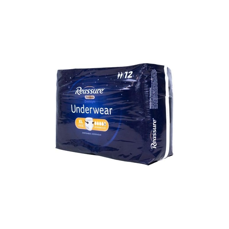 Reassure Premium Overnight Underwear - XL (42"-65" Waist/Hip) - 12