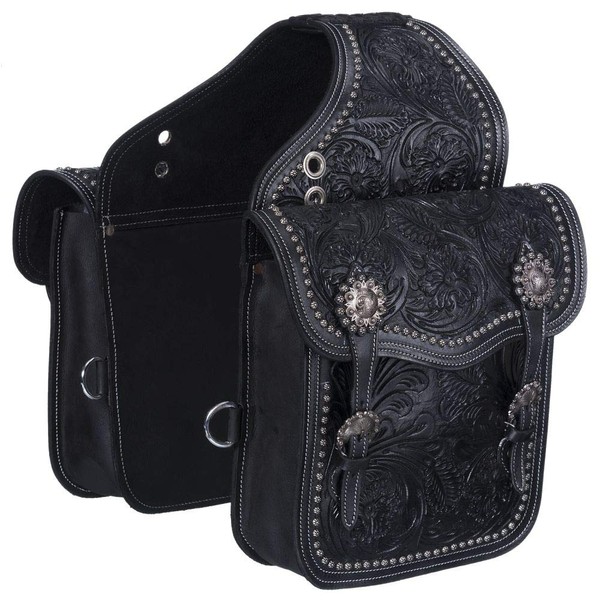 Tough 1 Saddle Bag Tooling Adjustable Buckle Leather Black 61-9915