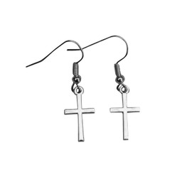 epiphaneia Small Cross Dangle Stainless Steel Earrings. Christian & Religious Jewelry. Great Gifts for Mom, Sister In Law, for Mothers Day, Birthday, Easter, Valentines Gift.