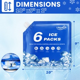 LINSIRON Reusable Ice Packs for Cooler, Long Lasting Cold Freezer Packs for Coolers and Lunch Boxes, Cold Packs for Camping,Beach & Fishing,‎10x9x1 Inches