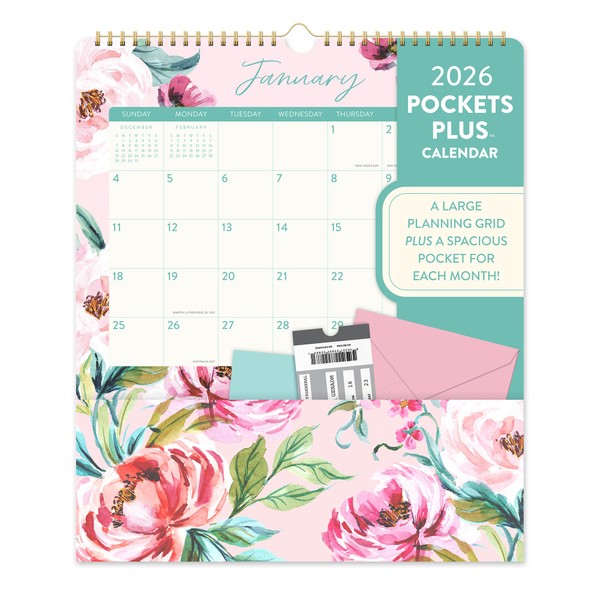 Orange Circle Studio Pockets Plus Wall Calendar 2026, Bella Flora,