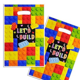 30pcs Buliding Block Birthday Party Gift Bags, Plastic Goodies Candy Snack Bag for Kids