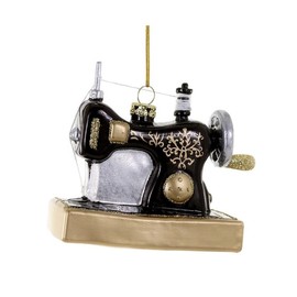 The Bridge Collection 4" Glass Antique Sewing Machine Christmas Ornament - Vintage-Inspired Retro Holiday Decoration - Sewing Ornament Gift for Seamstress