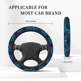 Polynesian Teal Tribal Leaf Floral Car Steering Wheel Cover for Women Men Stretch Cloth Anti-Slip Wrap Protector Case Fit Universal Auto Accessories Decor Sweat Absorption 14-15 Inch
