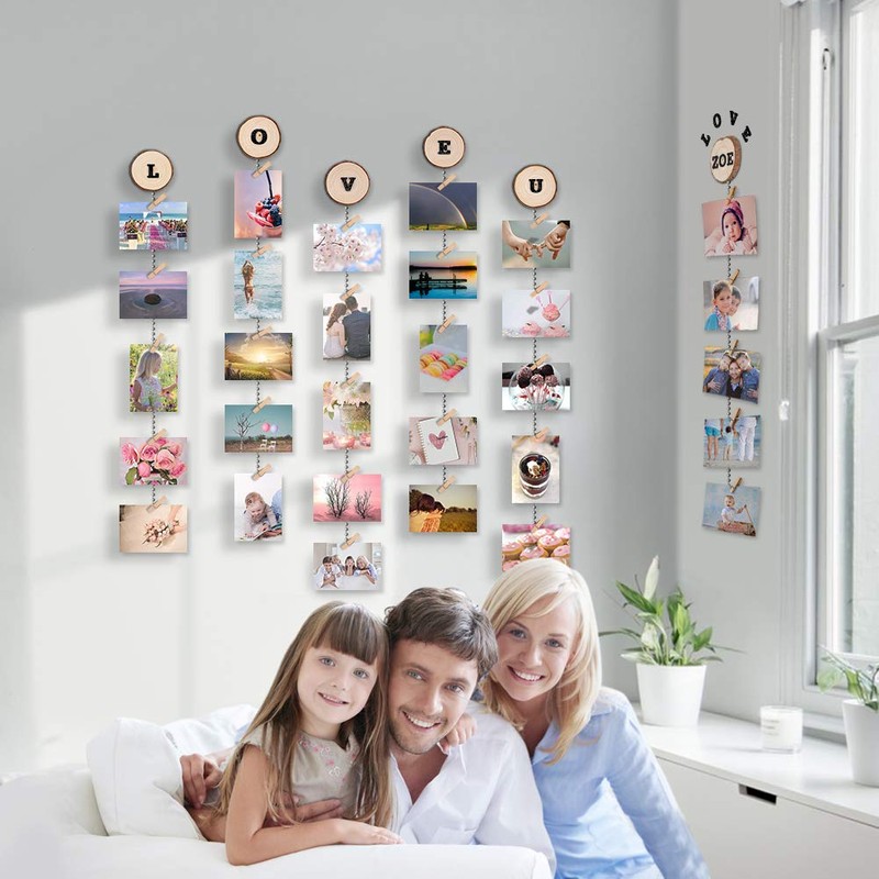 Uping Picture Frame Collage Set, Wooden Photo Hanger with Clips,