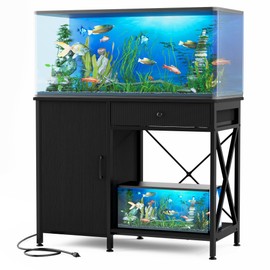 FILKO 40-50 Gallon Fish Tank Stand: Sturdy Aquarium Stand with Storage for 40-50 Gallon Fish Tank - Metal Terrarium Table Cabinet with Power Outlet for Reptile Turtle, 40-50 gallon