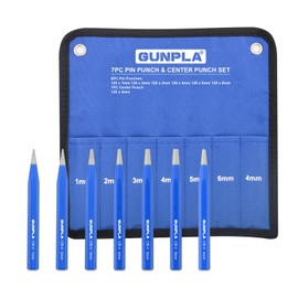 Gunpla 7 Pieces Pin and Center Punch Set Chrome Vanadium Heavy Duty 120mm Pilot Holes Drilling Punches with 1-6mm Head Tools Kit in Storage Pouch