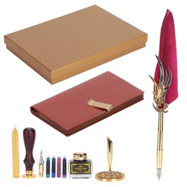 Dip Calligraphy Pen Set Feather Ink Sac Fountain Pen Gift Box Kit with Lacquer Stamp ToolSP139006 Wine Red