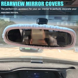 Bittwee Car Rearview Mirror Cover, Automotive Interior Elastic Comfortable Rear View Mirror Protector Decorative Accessories for Girls Women Man Gift, Universal for Vehicles, SUV, Truck, RV (White)