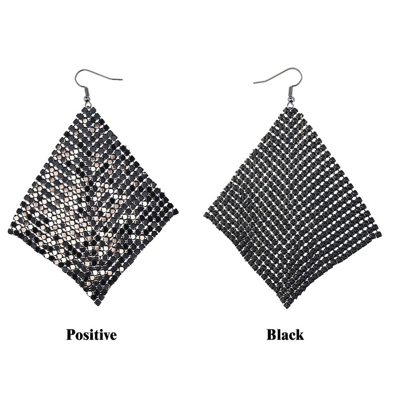 Suyi Trendy Women Earrings Metal Mesh Grid Sequins Tassel Long