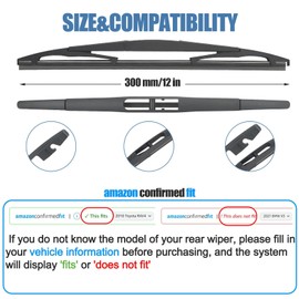 12" Rear Wiper Blade, Replacement Back Windshield Wiper Blade for Nissan Cube 14-09 March 22-13 Micra 19-15 Note 19-14 /Mitsubishi Eclipse Cross 23-22 Grandis 09-07 i-MiEV 17-12 Outlander 20-08 (12-B)