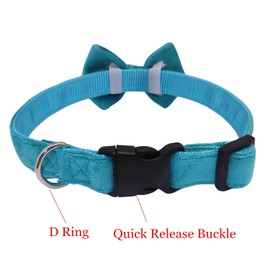 WDPAWS Dog Collar with Bowtie Soft Velvet Material with Quick Release Buckle for Small Dogs (Blue, S)