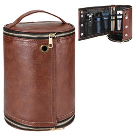 Luxspire Toiletry Bag for Men, Travel Toiletry Organizer Dopp Kit, PU Water-resistant Shaving Bag for Toiletries Accessories, Gift for Men, Brown