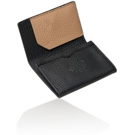 NEESE Business Card Holder, Women's Genuine Leather, Bi-Color, 50 Sheets, Large Capacity, Business Card Case, d. Black x Mocha