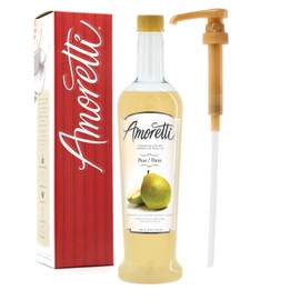 Amoretti - Premium Pear Syrup, 94 Servings Per Bottle (750 ml), with Pump for Flavoring Coffees, Cocktails, and other Beverages, Gluten Free, GMO/GEO Free, Preservative Free