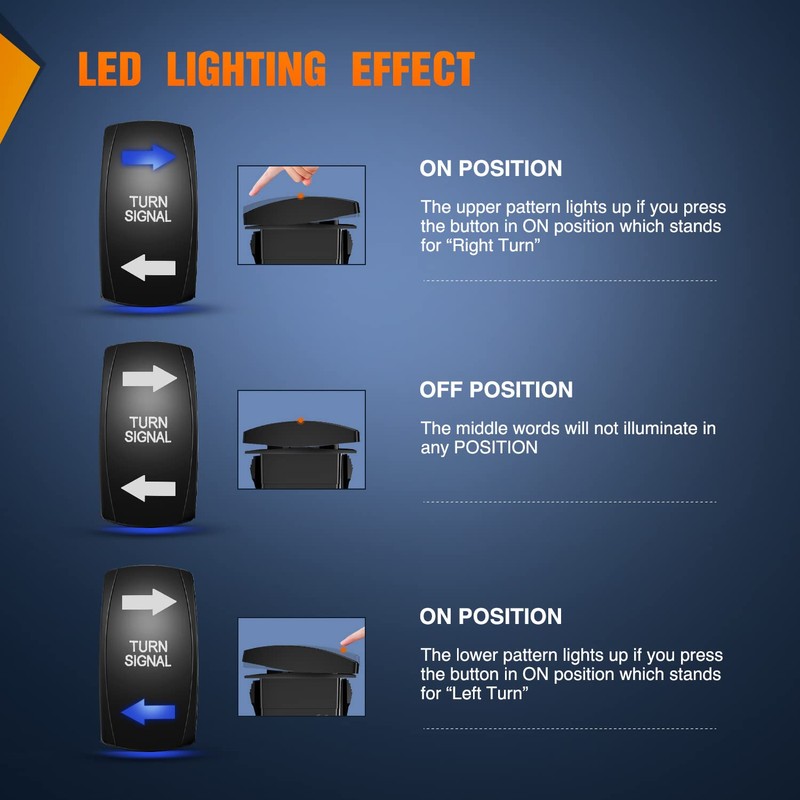 Nilight Turn Signal Switch Blue 4Pin ON-Off-ON Laser Etched SPDT