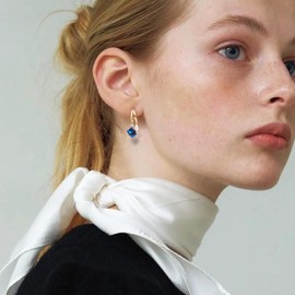 Sonateomber Double Small Rhinestone Hoops Earrings for Women, Sparkly Royal Blue Square Crystal Cube Drop Dangle Cubic Zirconia Hypoallergenic Huggie Earings Prom Wedding Fashion Jewelry Gift