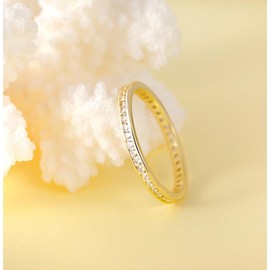 TIGRADE 2.5mm Women Anniversary Ring Cubic Zirconia Wedding Band CZ Stackable Ring Eternity Band Size 3-11, Gold, Size 5.5