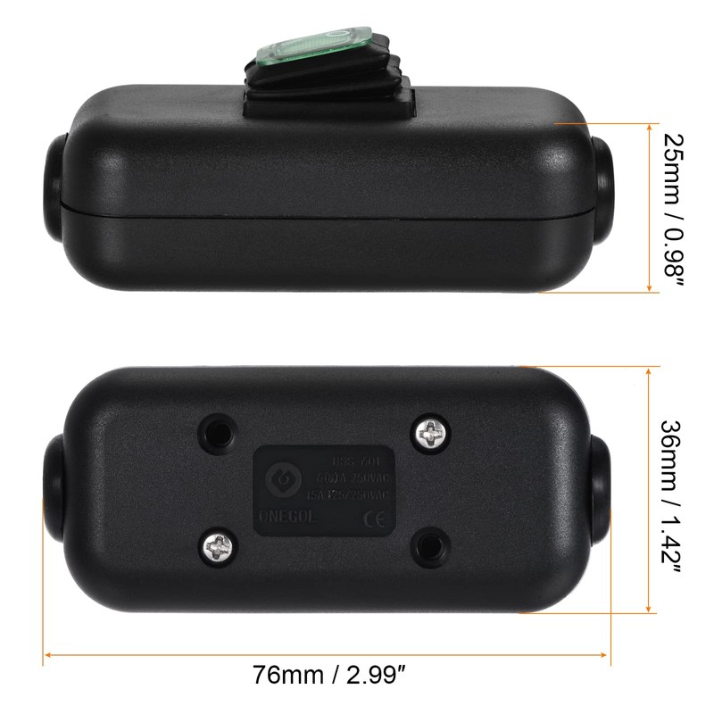 sourcing map Waterproof Appliance Switch, AC 250V 6A ON/Off Inline