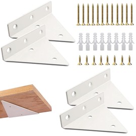 Halyuhn White Floating Shelf Bracket 4 x 3 inches for Small Floating Wood Shelves, 4 Pcs Small Triangle Shelf Brackets for Shelves with 2 inches Anchor Screws, Hidden Floating Shelves Brackets