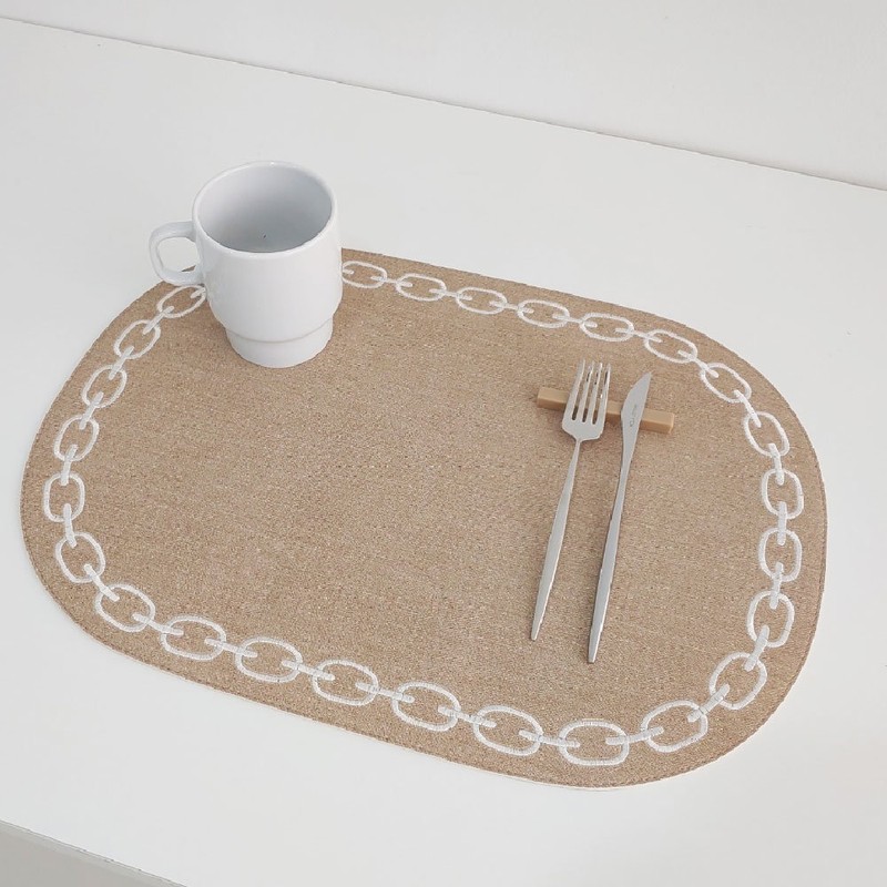 Artepele artificial leather oval chain embroidery table mat 2 pieces,