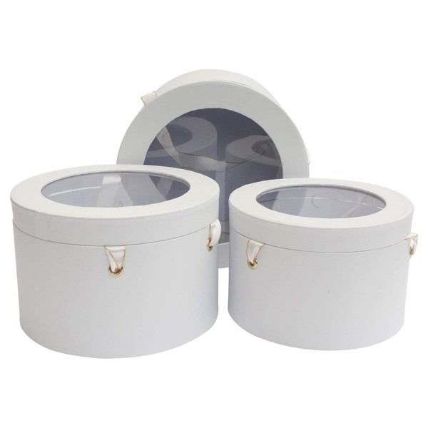 Emartbuy Set of 3 Rigid Flower Gift Box, White Print,