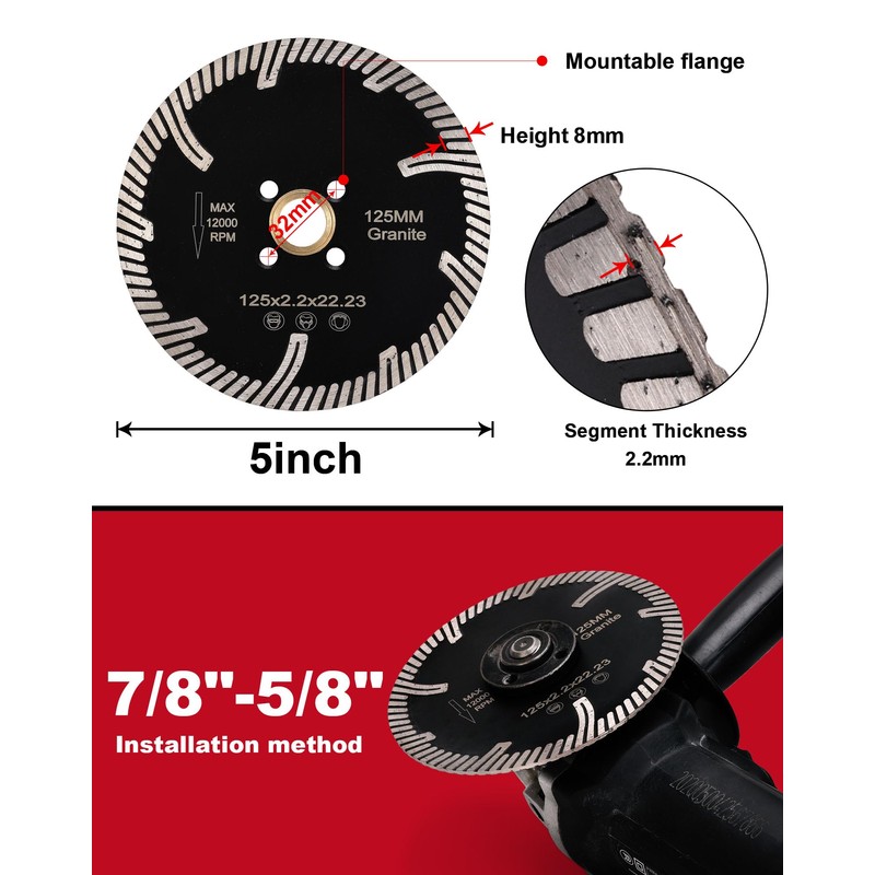 Casaverde 125mm Diamond Cutting Disc,Diamond Blade for Granite and Marble
