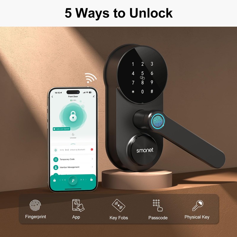Smart WiFi Door Lock with Handle: SMONET Keyless Entry Lock