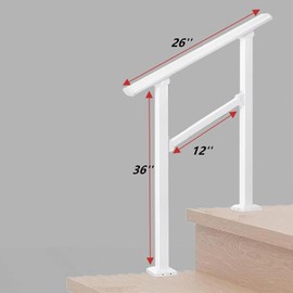 Metty Metal Hand Rails for Outdoor Steps,2 Step White Stair Railing Kit