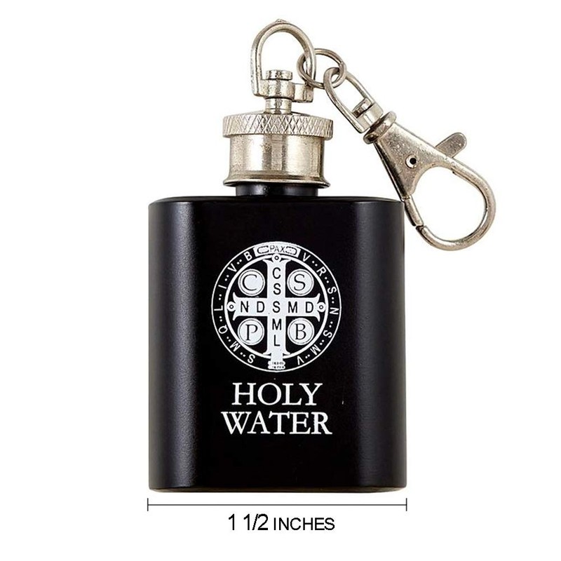 Holy Water Bottle Key Chain with Saint Benedict Medal Art,