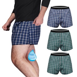 TIICHOO Mens Incontinence Underwear Washable Regular Absorbency Leakproof Underwear Boxers Pack of 3 (2X-Large, 2 Green/Blue)